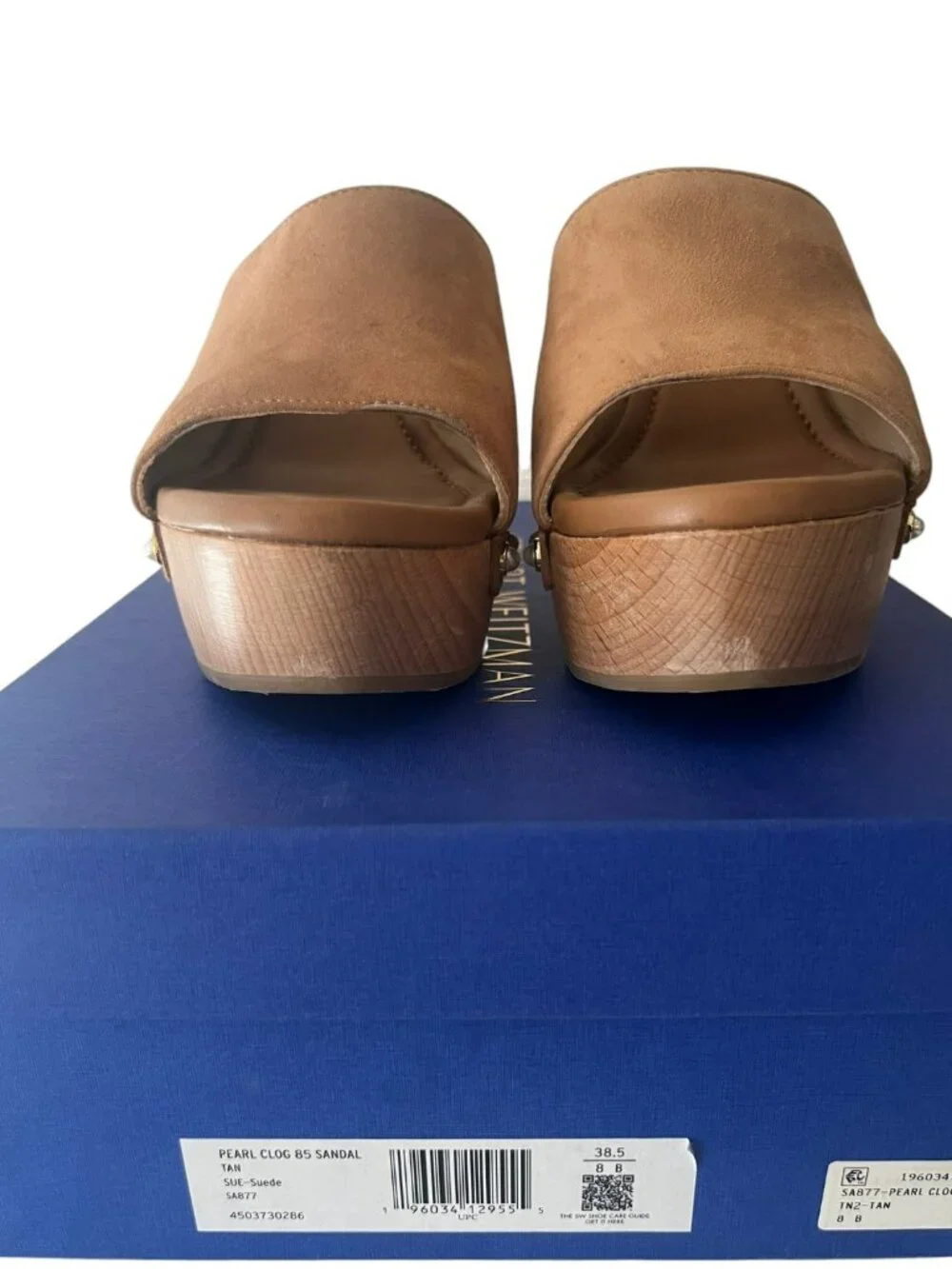 Stuart Weitzman Pearl Clog 85 Sandals Tan Suede Platform Mule Heels Size 8.5